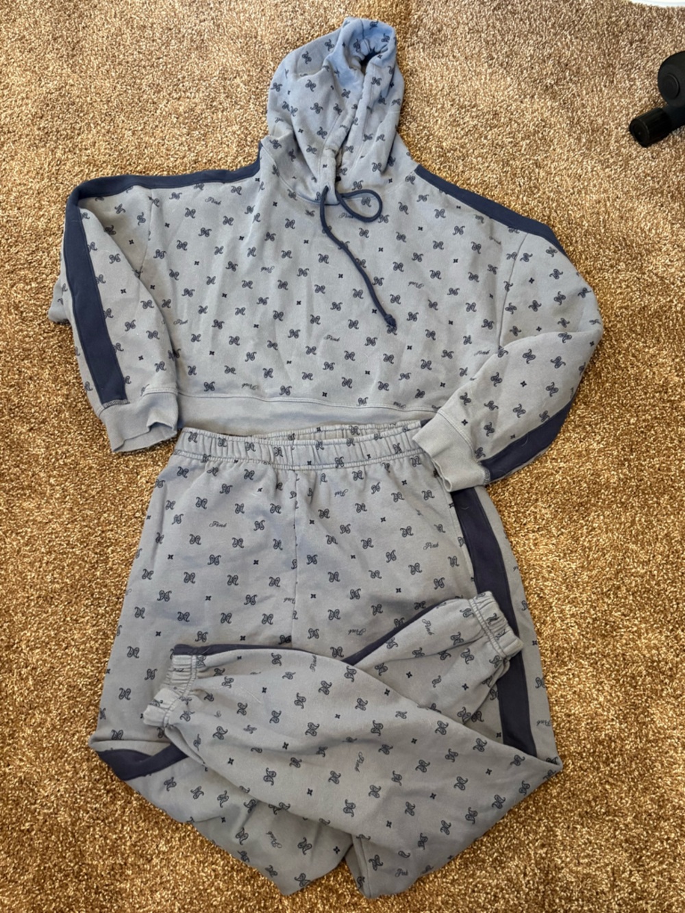 PINK Victoria's Secret Light Blue Hoodie with Navy Motif